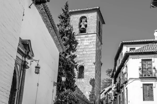 Kilise Granada Andalusia Güney Spanya Siyah Beyaz Resim — Stok fotoğraf