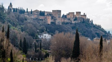 Cityscape Granada, Güney İspanya, arka planda Alhambra Palace ile