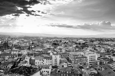 Kentsel peyzaj, Granada şehir manzaralı, Andalusia, Güney İspanya, siyah beyaz resim