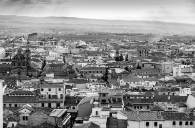 Kentsel peyzaj, Granada şehir manzaralı, Andalusia, Güney İspanya, siyah beyaz resim