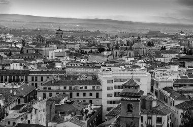 Kentsel peyzaj, Granada şehir manzaralı, Andalusia, Güney İspanya, siyah beyaz resim