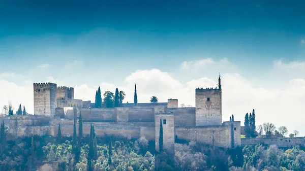 Paisaje Urbano Granada Sur España Con Palacio Alhambra Fondo — Foto de Stock