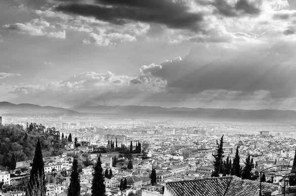 Urban Landscape Granada City View Andalusia Southern Spain Black White — Stock Photo, Image