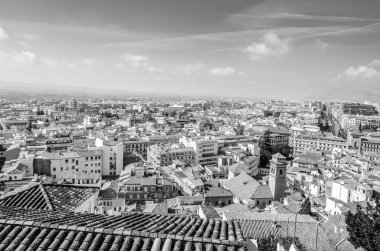 Kentsel peyzaj, Granada şehir manzaralı, Andalusia, Güney İspanya, siyah beyaz resim