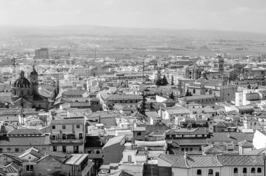Kentsel peyzaj, Granada şehir manzaralı, Andalusia, Güney İspanya, siyah beyaz resim