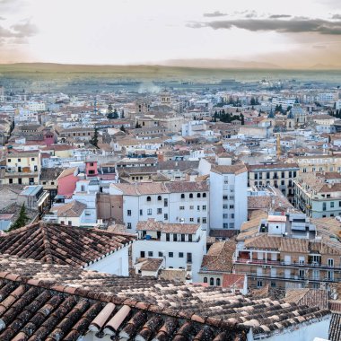 Kentsel peyzaj, Granada şehir manzaralı, günbatımı, Andalusia, Güney İspanya
