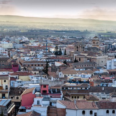 Kentsel peyzaj, Granada şehir manzaralı, günbatımı, Andalusia, Güney İspanya