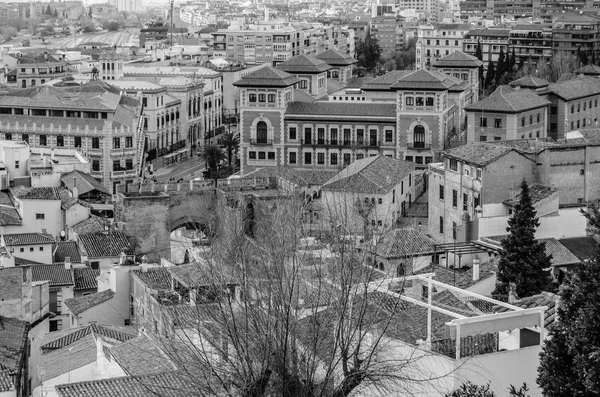 Urban Landscape Granada City View Andalusia Southern Spain Black White — Stock Photo, Image