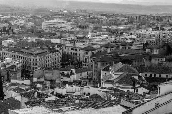 Urbana Landskap Granada Stadsutsikt Andalusien Södra Spanien Svartvit Bild — Stockfoto
