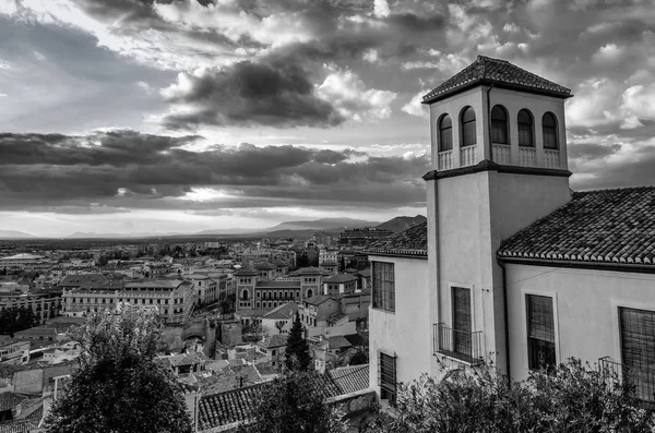 Urbana Landskap Granada Stadsutsikt Andalusien Södra Spanien Svartvit Bild — Stockfoto