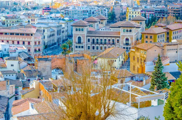 Granada Şehir Manzaralı Güney Spanya Renkli Çizimi — Stok fotoğraf