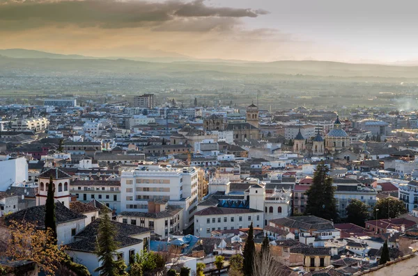 Kentsel Peyzaj Granada Şehir Manzaralı Günbatımı Andalusia Güney Spanya — Stok fotoğraf
