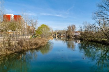 Ortaçağ taş köprü leş Nehri Palencia (Kastilya ve Leon), İspanya