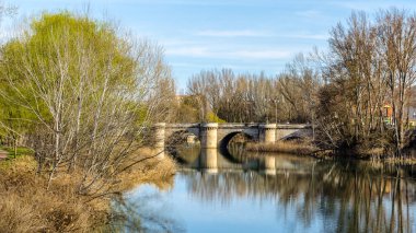 Ortaçağ taş köprü leş Nehri Palencia (Kastilya ve Leon), İspanya