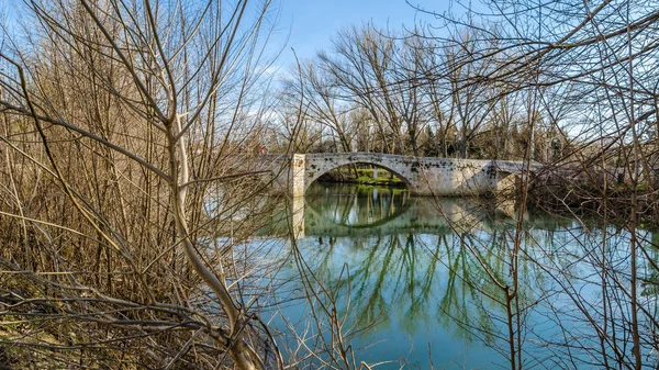 中世石橋 カスティーリャ レオン パレンシアの腐肉川スペイン — ストック写真