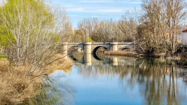 Pont Médiéval Pierre Sur Rivière Carrion Palencia Castille Léon Espagne — Photo