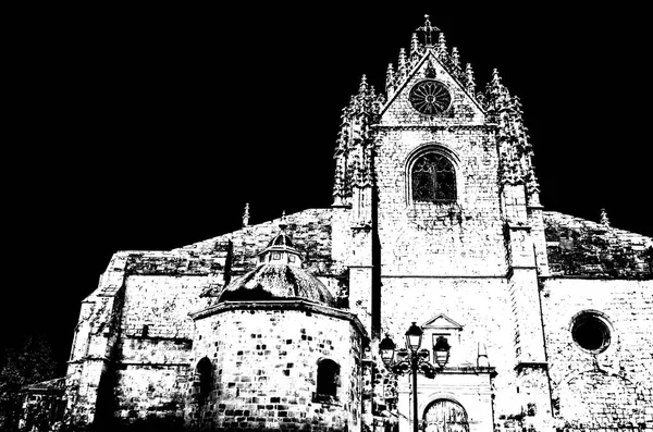 Silhueta Preto Branco Catedral Palencia Espanha — Fotografia de Stock
