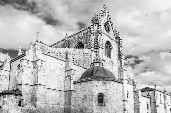 Uitzicht Gotische Kathedraal Van Palencia Spanje Zwart Wit Beeld — Stockfoto