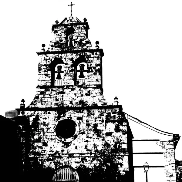 Zwart Wit Silhouet Van Een Kerk Palencia Spanje — Stockfoto