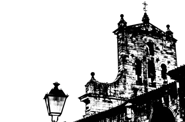 Silhueta Preto Branco Uma Igreja Palencia Espanha — Fotografia de Stock