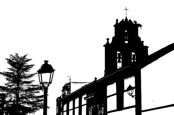 スペインの教会の黒と白のシルエット — ストック写真