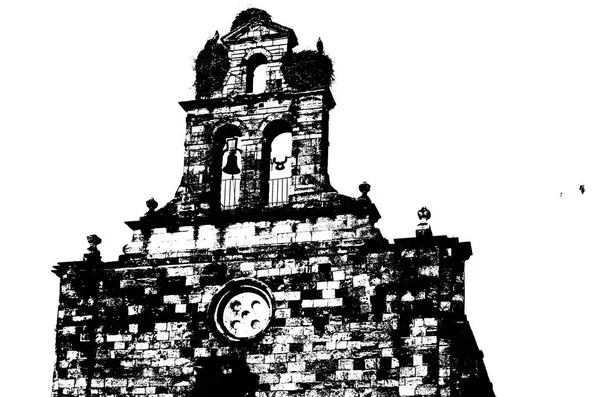 Silueta Blanco Negro Una Antigua Iglesia Zamora España —  Fotos de Stock