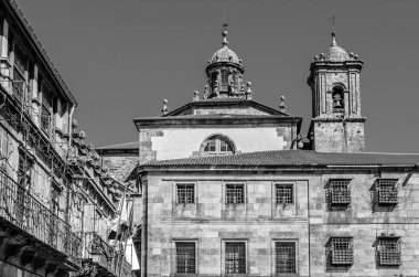 Santiago de Compostela, Galiçya, İspanya, siyah beyaz resim kilisede