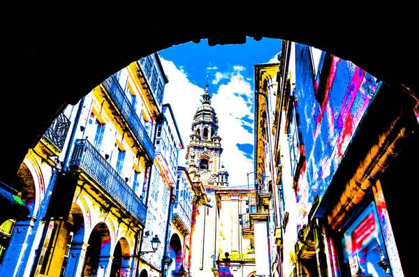 Architektura Santiago Compostela Severního Španělska Barevné Ilustrace — Stock fotografie