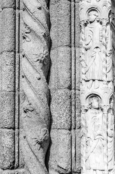 Architectonische Details Gevel Van Santiago Compostela Kathedraal Spanje Zwart Wit — Stockfoto
