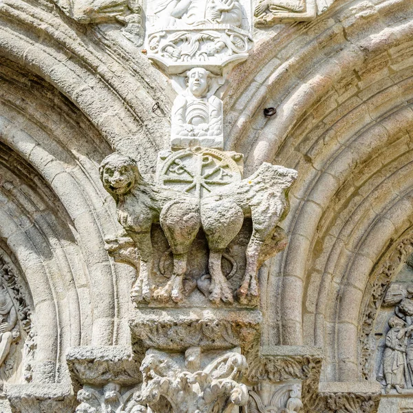 Detalu Architektonicznego Elewacji Katedry Santiago Compostela Hiszpania — Zdjęcie stockowe