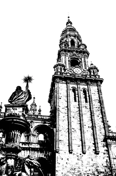 Ilustración Blanco Negro Una Iglesia Santiago Compostela España —  Fotos de Stock