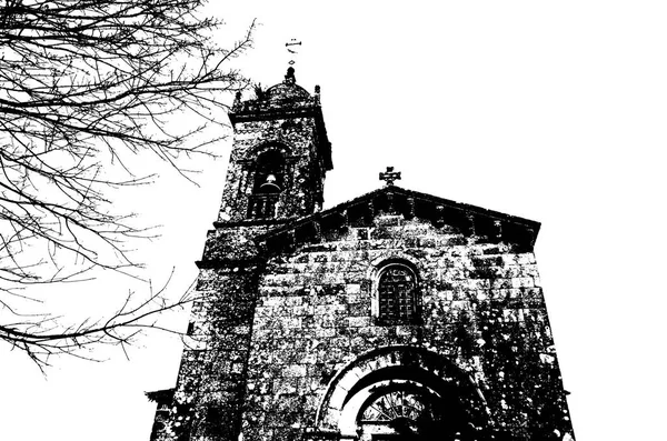 サンティアゴ コンポステーラ スペインの教会の黒と白のイラスト — ストック写真