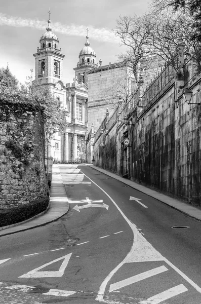 圣地亚哥 德孔波斯特拉教堂 加利西亚 西班牙北部 黑白图像 — 图库照片