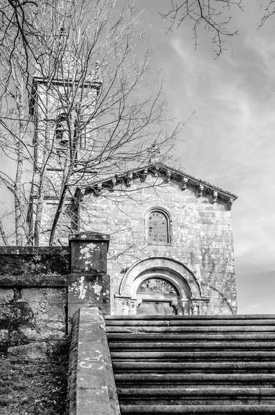 Biserica Din Santiago Compostela Galicia Nordul Spaniei Imagine Alb Negru — Fotografie, imagine de stoc