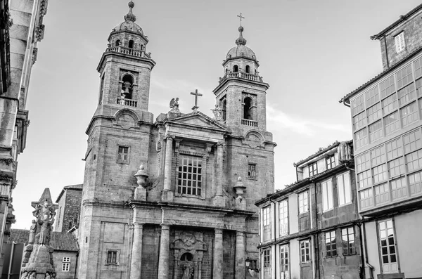 Kerk Santiago Compostela Galicie Noord Spanje Zwart Wit Beeld — Stockfoto