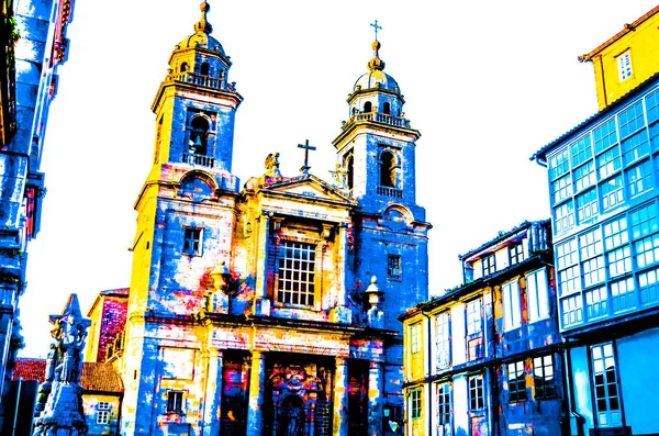 Iglesia Santiago Compostela Galicia Norte España Colorida Ilustración —  Fotos de Stock