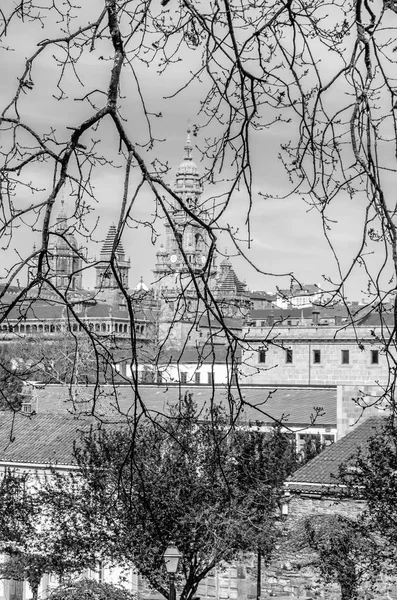 Kentsel Peyzaj Santiago Compostela Galiçya Spanya Siyah Beyaz Görüntü Görünümünü — Stok fotoğraf