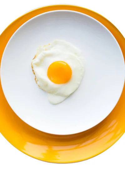 Fried Egg White Yellow Plate Top View Restaurant Breakfast — Stock Photo, Image