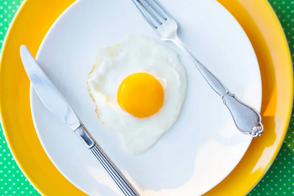 Fried Egg White Yellow Plate Top View Restaurant Breakfast Stock Picture