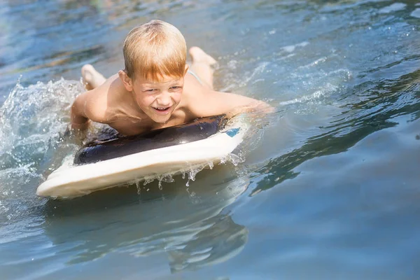 Little Boy Surfboard Having Fun Vacation Summer Childhood Concept Stock Picture