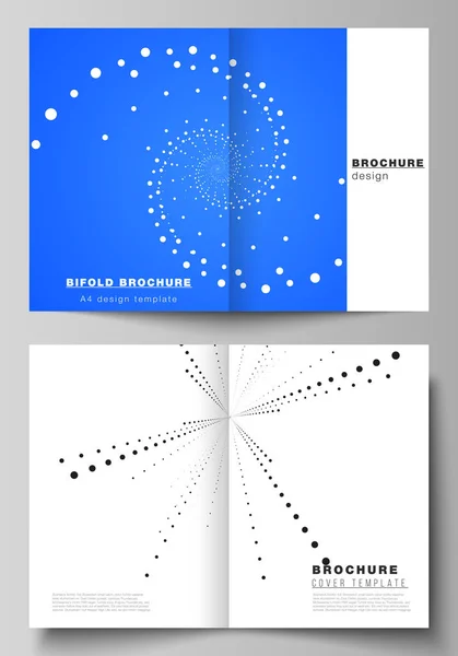 L'illustrazione vettoriale del layout modificabile di due modelli di copertina moderna in formato A4 modelli di design per brochure bifold, rivista, volantino, opuscolo, relazione annuale. Sfondo della tecnologia geometrica — Vettoriale Stock