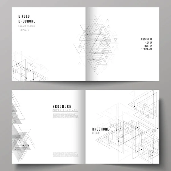 The vector illustration of layout of two covers templates for square design bifold brochure, magazine, flyer. Polygonal background with triangles, connecting dots and lines. Connection structure.