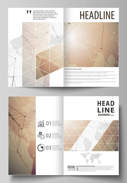 两个 A4 格式现代封面版面编排的编辑布局，矢量图设计模板的小册子、 传单、 小册子。全球网络连接，与世界地图的技术背景. — 图库矢量图片
