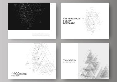 Sunma kaymak minimalist soyut düzenlenebilir vektör yerleşimini tasarım iş şablonları. Üçgen, noktalar ve çizgiler bağlanma ile poligonal arka plan. Bağlantı yapısı.