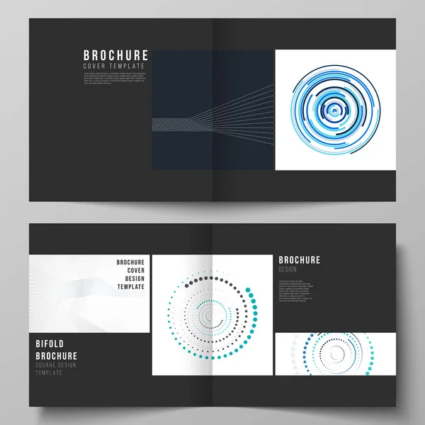 El diseño vectorial de color negro de dos plantillas de cubiertas con fondo geométrico simple hecho de puntos, círculos, rectángulos para el folleto bifold diseño cuadrado, revista, folleto, folleto . — Archivo Imágenes Vectoriales