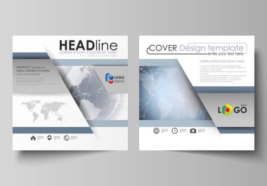 İki kare biçimi düzenlenebilir yerleşimini minimalist vektör çizim tasarım şablonları için broşür, el ilanı, dergi kapsar. Soyut fütüristik ağ şekiller. Yüksek teknoloji arka plan.