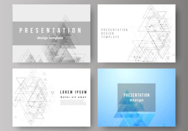 Sunma kaymak minimalist soyut düzenlenebilir vektör yerleşimini tasarım iş şablonları. Üçgen, noktalar ve çizgiler bağlanma ile poligonal arka plan. Bağlantı yapısı