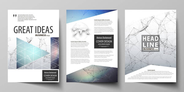 Business templates for brochure, magazine, flyer. Cover design template, vector layout in A4 size. Compounds lines and dots. Big data visualization in minimal style. Graphic communication background.