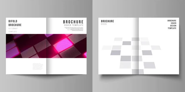 O vetor dos dois modelos de design de capa de formato A4 de layout editável para brochura bifold, revista, folheto, livreto. Antecedentes oi-tech abstratos em perspectiva. Cenário da tecnologia digital futurista — Vetor de Stock