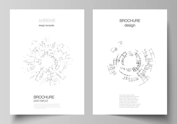 O layout vetorial do formato A4 cobrem modelos de design de mockups para brochura, folheto, livreto, relatório. Conceito de conexão de rede com linhas de conexão e pontos. Projeto de tecnologia, fundo geométrico — Vetor de Stock